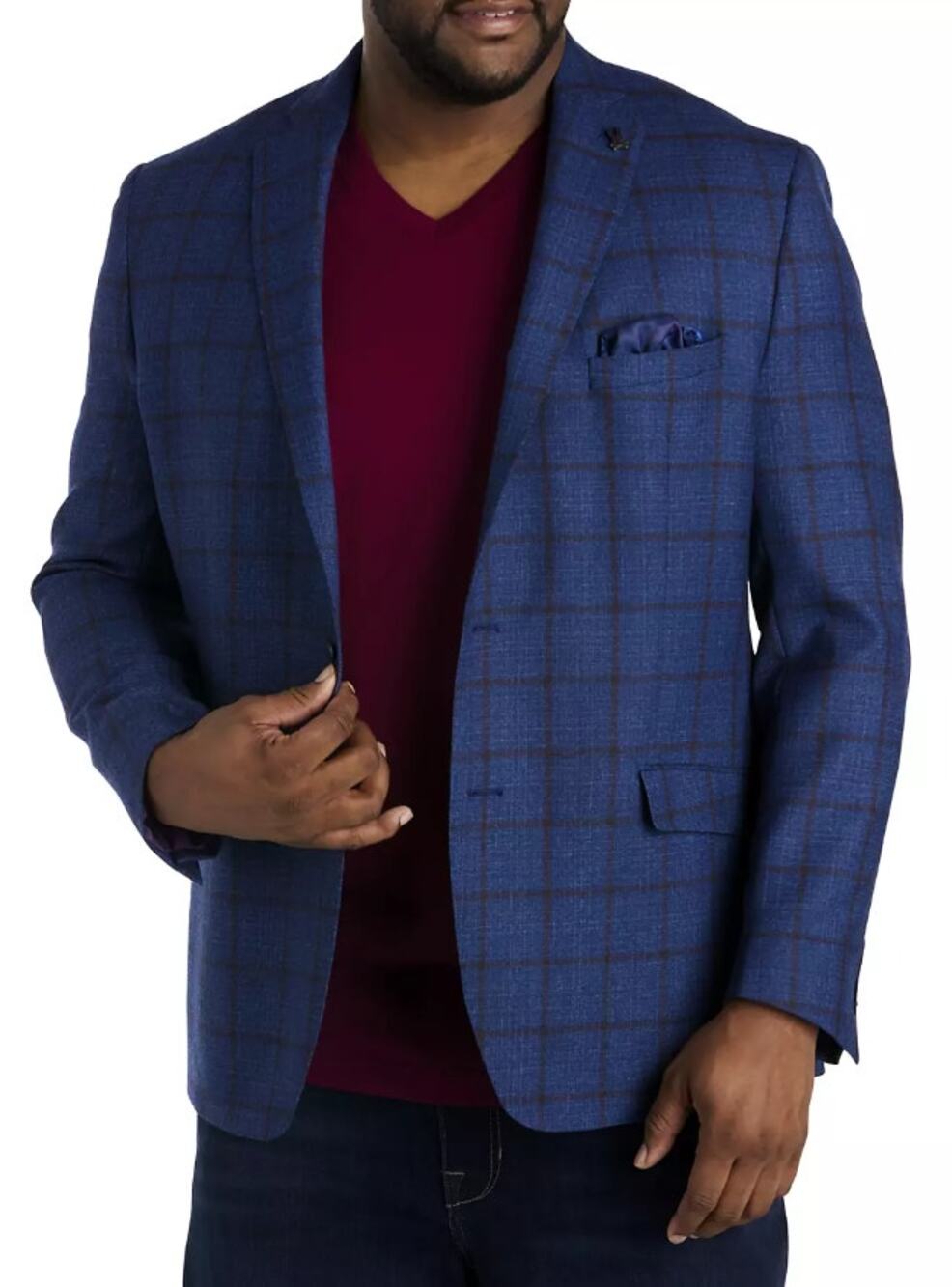 EUC Psycho Bunny DXL Mens Navy Blue Windowpane Plaid Sport Coat Blazer 1XL